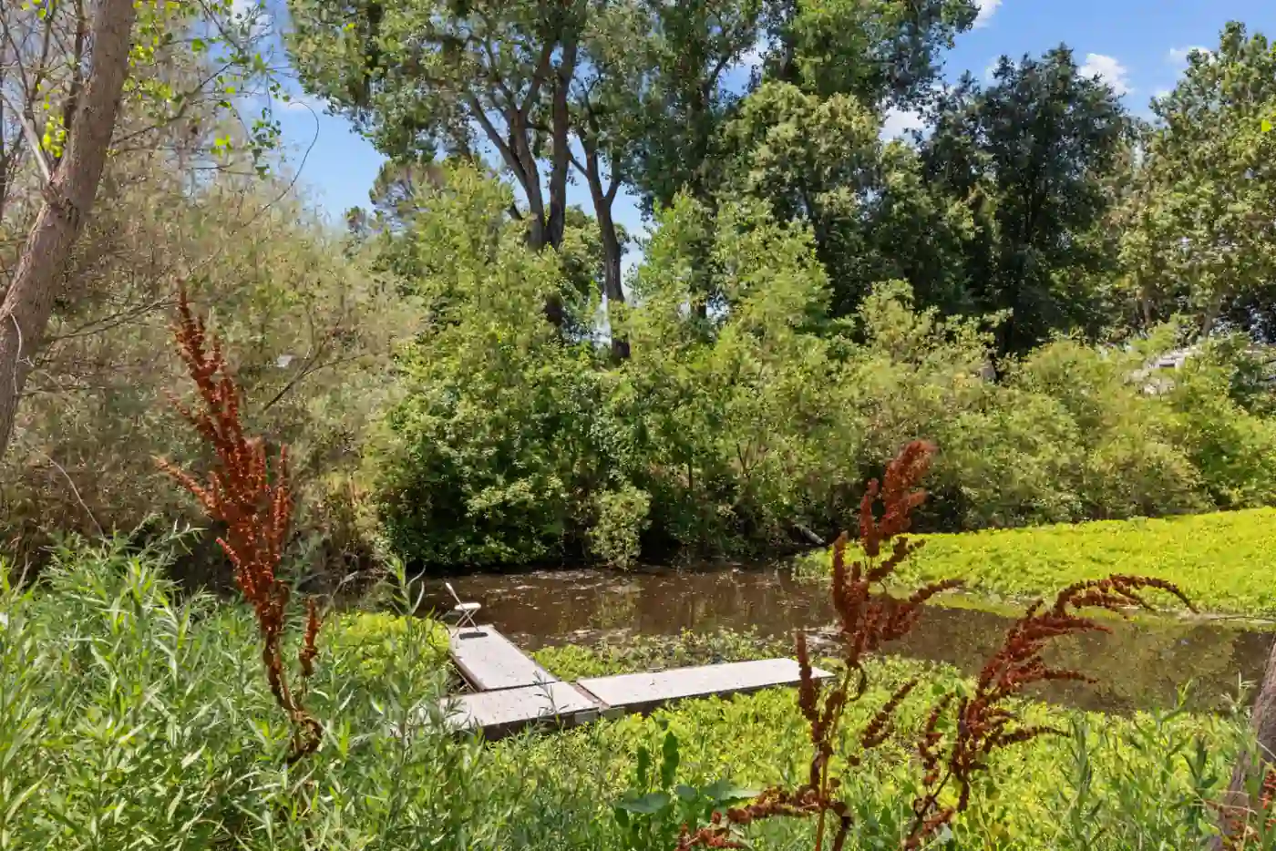A quiet dock on the Sacramento River at Hidden Harbor near Los Molinos, California